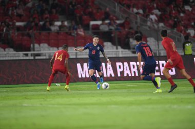 Cakarta Endonezya 10 sep 2019: Tristan do # 19 Tayland Dünya Kupası elemeleri sırasında Endonezya 0-3 Tayland 'ın Gelora Bung Karno Stadyumu' nda oynanmıştır. 