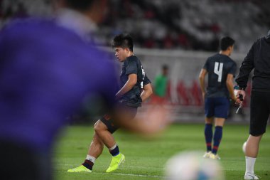 Jakarta Endonezya 10 sep 2019: Ekanit panya # 18 thailand oyuncusu 2020 Dünya Kupası elemeleri sırasında Endonezya 0-3 Tayland 'da Gelora bung karno stadında 
