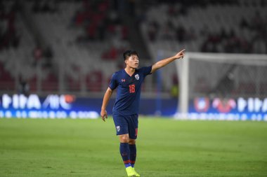Jakarta Endonezya 10 sep 2019: Ekanit panya # 18 thailand oyuncusu 2020 Dünya Kupası elemeleri sırasında Endonezya 0-3 Tayland 'da Gelora bung karno stadında 