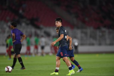 Jakarta Endonezya 10 sep 2019: Ekanit panya # 18 thailand oyuncusu 2020 Dünya Kupası elemeleri sırasında Endonezya 0-3 Tayland 'da Gelora bung karno stadında 