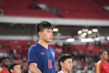 Jakarta Endonezya 10 sep 2019: Ekanit panya # 18 thailand oyuncusu 2020 Dünya Kupası elemeleri sırasında Endonezya 0-3 Tayland 'da Gelora bung karno stadında 