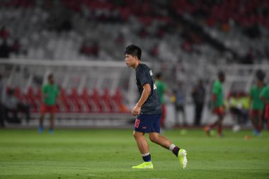 Jakarta Endonezya 10 sep 2019: Ekanit panya # 18 thailand oyuncusu 2020 Dünya Kupası elemeleri sırasında Endonezya 0-3 Tayland 'da Gelora bung karno stadında 
