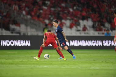 Cakarta Endonezya 10 sep 2019: Tristan do # 19 Tayland Dünya Kupası elemeleri sırasında Endonezya 0-3 Tayland 'ın Gelora Bung Karno Stadyumu' nda oynanmıştır. 