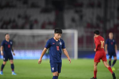 Jakarta Endonezya 10 sep 2019: Ekanit panya # 18 thailand oyuncusu 2020 Dünya Kupası elemeleri sırasında Endonezya 0-3 Tayland 'da Gelora bung karno stadında 