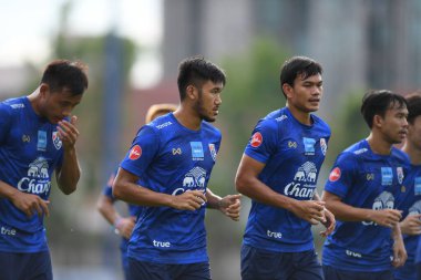 Bangkok Tayland 30 Mayıs 2019: Tayland 'ın sanatsal budjinda oyuncusu turnuvanın kral kupası 2019' daki Alp kampı turnuvası öncesinde antrenman sırasında hareket halindeydi 