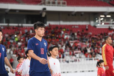 Jakarta Endonezya 10 sep 2019: Ekanit panya # 18 thailand oyuncusu 2020 Dünya Kupası elemeleri sırasında Endonezya 0-3 Tayland 'da Gelora bung karno stadında 