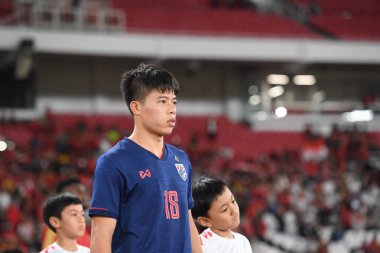 Jakarta Endonezya 10 sep 2019: Ekanit panya # 18 thailand oyuncusu 2020 Dünya Kupası elemeleri sırasında Endonezya 0-3 Tayland 'da Gelora bung karno stadında 