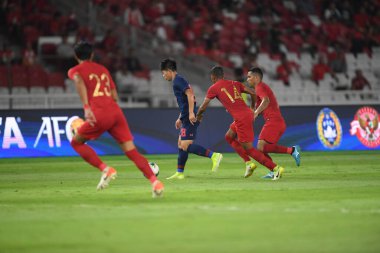 Jakarta Endonezya 10 sep 2019: Ekanit panya # 18 thailand oyuncusu 2020 Dünya Kupası elemeleri sırasında Endonezya 0-3 Tayland 'da Gelora bung karno stadında 