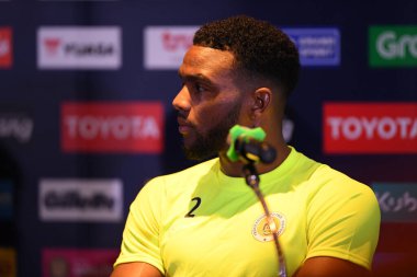 Buriram Tayland 4 Haziran 2019: Curacao 'lu Cuco Martina oyuncusu, Chang Arena' da basın toplantısı görevlisi 