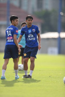 Bangkok Tayland 30 Mayıs 2019: Tayland 'ın Sümanya purisai oyuncusu, turnuvanın kral kupası 2019' daki Alp kampında düzenlenen turnuvadan önce antrenman sırasında hareket halindeydi. 