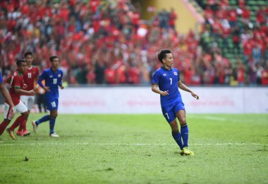 Shah alam, Malezya, 15 Ağustos 2017: Nattawut Sombatyotha Tayland Futbolcusu 28. SEAmes Oyunları sırasında Malezya 'nın Şah alam Stadyumu' nda oynanan karşılaşma