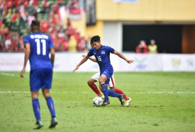 Shah alam, Malezya, 15 Ağustos 2017: Phitiwat Sookjitthummakul Tayland oyuncusu 28. SEAGames sırasında Malezya 'nın Şah Alam Stadyumu' nda oynanan maçta