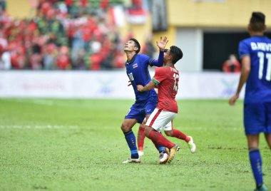 Shah alam, Malezya, 15 Ağustos 2017: Chaiyawat Buran Tayland oyuncusu 28. SEAGames sırasında Malezya 'nın Şah Alam Stadyumu' nda oynanan maçta