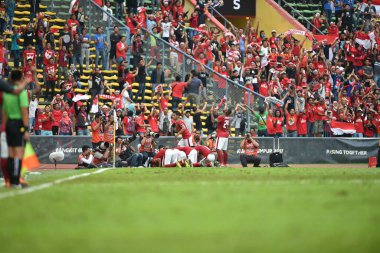 Shah alam, Malezya, 15 Ağustos 2017: Endonezya oyuncusu 28. SEAGames sırasında Endonezya 'ya karşı Şah alam Stadyumu, Malezya