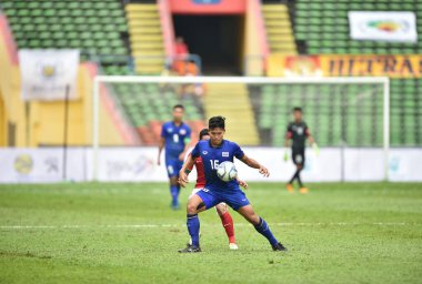 Shah alam, Malezya, 15 Ağustos 2017: Phitiwat Sookjitthummakul Tayland oyuncusu 28. SEAGames sırasında Malezya 'nın Şah Alam Stadyumu' nda oynanan maçta