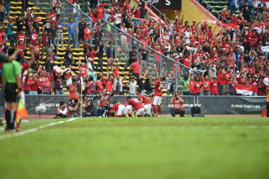 Shah alam, Malezya, 15 Ağustos 2017: Endonezya oyuncusu 28. SEAGames sırasında Endonezya 'ya karşı Şah alam Stadyumu, Malezya