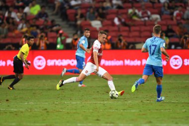 Kallang-Singapur-26Jul2018: Aaron Ramsey # 8 Arsenal oyuncusu icc2018 'de atletico de madrid' e karşı ulusal stadyum, Singgapur 'da oynuyordu.