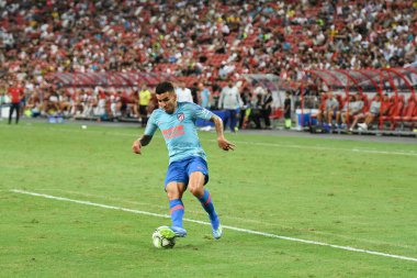 Kallang-Singapur-26 Haziran 2018: Angel correa # 11 Atletico Madrid oyuncusu atletico de Madrid Ulusal Stadyumu, Singapur 'daki cephaneliğe karşı 2018' den önce harekete geçti