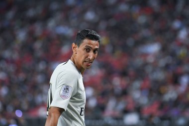 Kallang-Singapur-30 Temmuz 2018: Angel Di Maria # 11 PSG oyuncusu icc2018 'de Atletico Madrid ile Paris Saint-Alman Ulusal Stadyumu, Singapur' da karşı karşıya geldi.
