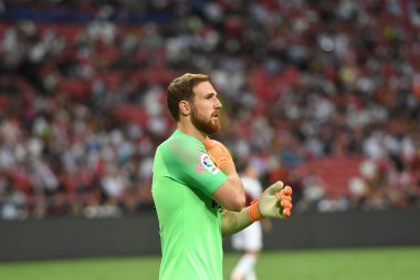 Kallang-Singapur-26 Temmuz 2018: Antonio adan # 1 Atletico Madrid Oyuncusu 2018 'den önce atletico de Madrid Ulusal Stadyumu' ndaki Cephanelik Arsenal maçına çıktı