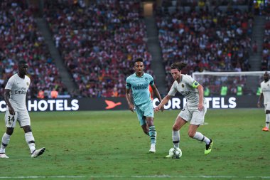 Kallang-Singapur-28 Temmuz 2018: Adrien kuduz # 25 PSG oyuncusu Buz 2018 'de Paris Saint-Alman Ulusal Stadyumu, Singapur' daki cephaneliğe karşı savaşıyor