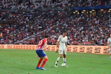 Kallang-Singapur-30 Temmuz 2018: Angel Di Maria # 11 PSG oyuncusu icc2018 'de Atletico Madrid ile Paris Saint-Alman Ulusal Stadyumu, Singapur' da karşı karşıya geldi.