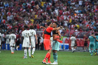 Kallang-Singapur-28 Temmuz 2018: Pierre-Emerick Aubameyang # 14 Arsenal Player in action during icc2018 Arsenal against Paris saint-German at national stadium, Singgapur