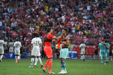 Kallang-Singapur-28 Temmuz 2018: Pierre-Emerick Aubameyang # 14 Arsenal Player in action during icc2018 Arsenal against Paris saint-German at national stadium, Singgapur