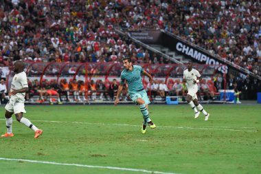 Kallang-Singapur-28 Haziran 2018: Henrikh mkhitaryan # 7 cephanelik oyuncusu icc2018 'de Paris Saint-Almanya' daki ulusal stadyumdaki Cephanelik Arsenal maçında