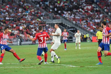 Kallang-Singapur-30 Temmuz 2018: Angel Di Maria # 11 PSG oyuncusu icc2018 'de Atletico Madrid ile Paris Saint-Alman Ulusal Stadyumu, Singapur' da karşı karşıya geldi.