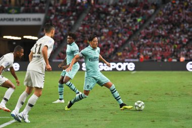 Kallang-Singapur-28 Temmuz 2018: Mesut Ozil # 10 Arsenal Player of Arsenal (C2018) sırasında attığı gol için tebrik ederim.