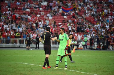 Kallang-Singapur-26Jul2018: Antonio adan # 1 Atletico Madrid Oyuncusu buz 2018 'den önce atletico de madrid Ulusal Stadyumu, Singapur' daki cephaneliğe karşı savaştı