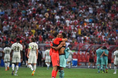 Kallang-Singapur-28 Temmuz 2018: Pierre-Emerick Aubameyang # 14 Arsenal Player in action during icc2018 Arsenal against Paris saint-German at national stadium, Singgapur