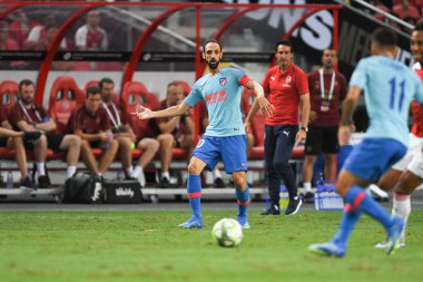 Kallang-Singapur-26 Haziran 2018: Juanfran # 20 Atletico Madrid Oyuncusu 2018 'den önce atletico de Madrid Ulusal Stadyumu, Singapur' daki cephaneliğe karşı savaştı