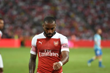 Kallang-Singapur-26Jul2018: Alexandre lacazette # 9 cephanelik oyuncusunun icc2018 'de atletico de madrid' e karşı ulusal stadyum, Singapur