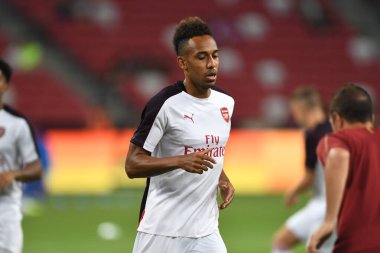 Kallang-Singapur-26 Haziran 2018: Pierre-Emerick Aubameyang Arsenal 'in icc2018' de atletico de madrid 'e karşı ulusal stadyum, Singapur