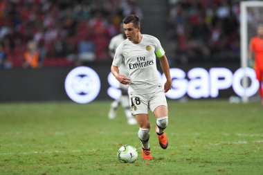 Kallang-Singapur-28 Temmuz 2018: Giovani LO Celso # 18 PSG Oynatıcısı icc2018 yılında Paris Saint-Alman Ulusal Stadyumu, Singapur 'daki cephaneliğe karşı savaşıyor.