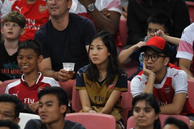 Kallang-Singapur-26 Haziran 2018: Singapur Milli Stadyumu 'ndaki Atletico de Madrid' e karşı C2018 sırasında kimliği belirsiz taraftarlar çatışmaya girdi