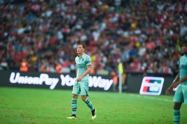 Kallang-Singapur-28 Temmuz 2018: Mesut Ozil # 10 Arsenal Player of Arsenal (C2018) sırasında attığı gol için tebrik ederim.