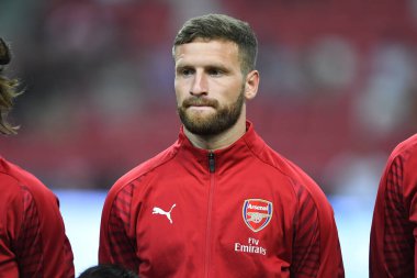 Kallang-Singapur-26 Haziran 2018: Şkodran Mustafi # 20 cephanelik oyuncusu icc2018 'de atletico de madrid' e karşı ulusal stadyum, Singapur