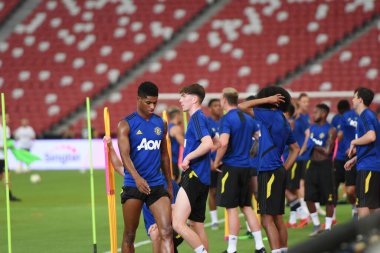 KALLANG, SINGAPORE - 19 Temmuz 2019: Marcus Rashford # 10 MANCHESTER UTD Milli Stadyum, Singapur 'da antrenman yaparken