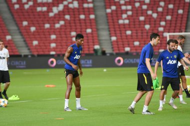 KALLANG, SINGAPORE - 19 Temmuz 2019: Marcus Rashford # 10 MANCHESTER UTD Milli Stadyum, Singapur 'da antrenman yaparken