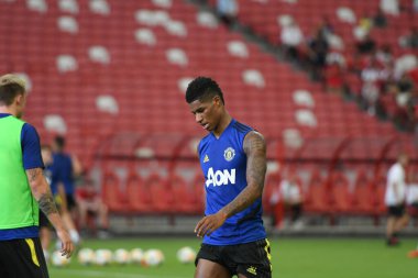 KALLANG, SINGAPORE - 19 Temmuz 2019: Marcus Rashford # 10 MANCHESTER UTD Milli Stadyum, Singapur 'da antrenman yaparken