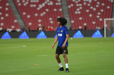 KALLANG, ŞARKI - 19 Temmuz 2019: 44 numaralı Manchester UTD oyuncusu Singapur 'daki ulusal stadyumdaki antrenman sırasında görev başında.
