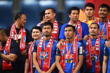 Bangkok-Tayland-20 Mar 2021 Bg Prathum kutlama şampiyonu BG Prathum arasında Léo Stadyumu 'nda ratchaburi' ye karşı