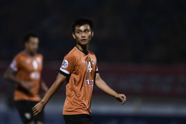 Chiangrai-Tayland-FEB 18, 2020: SANUKRAN thinjoM # 14 chiangrai uted in action during afc 2020 between chiangrai utd against Pekin guoan fc at United stadium, chiangrai, thailand