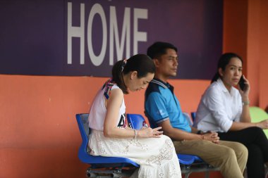 Bangkok-Tayland-20 Ocak 2020: PAT Stadyumu 2020 'de AFC Şampiyonlar Ligi' nde antrenman sırasında liman başkanı Nuoenpan lamsam