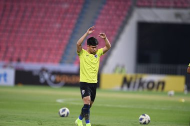 Bangkok-Tayland-9 Ocak 2020: Tayland rajamankala stadyumunda bahreyn 'e karşı oynanan AFC U23 Şampiyonası sırasında Supachok sarachart Player of thailand