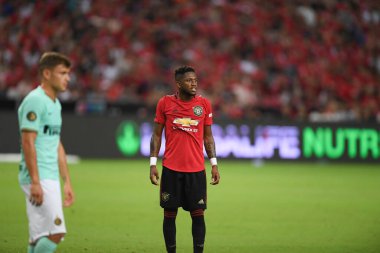 Kallang-Singapur-20 Haziran 2019: Fred # 17 Manchester oyuncusu Manchester United ile Singapur Millî Stadyumu 'ndaki 1-0' lık Milano İç Ligi arasındaki maçta birleşti.