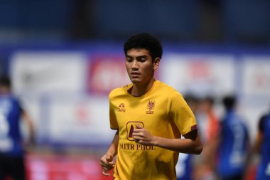 Bangkok-Tayland-20 Mar 2021-Narakorn Numjansakul # 42 ratchaburi oyuncusu BG Prathum ile Léo Stadyumu 'ndaki ratchaburi maçı sırasında